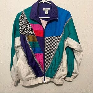 Vintage 80s windbreaker Geometric pattern colorful Jacket